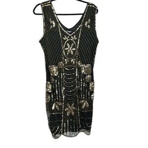 Pretty Guide Black and Gold Sequin tank dress XXL new year holiday formal